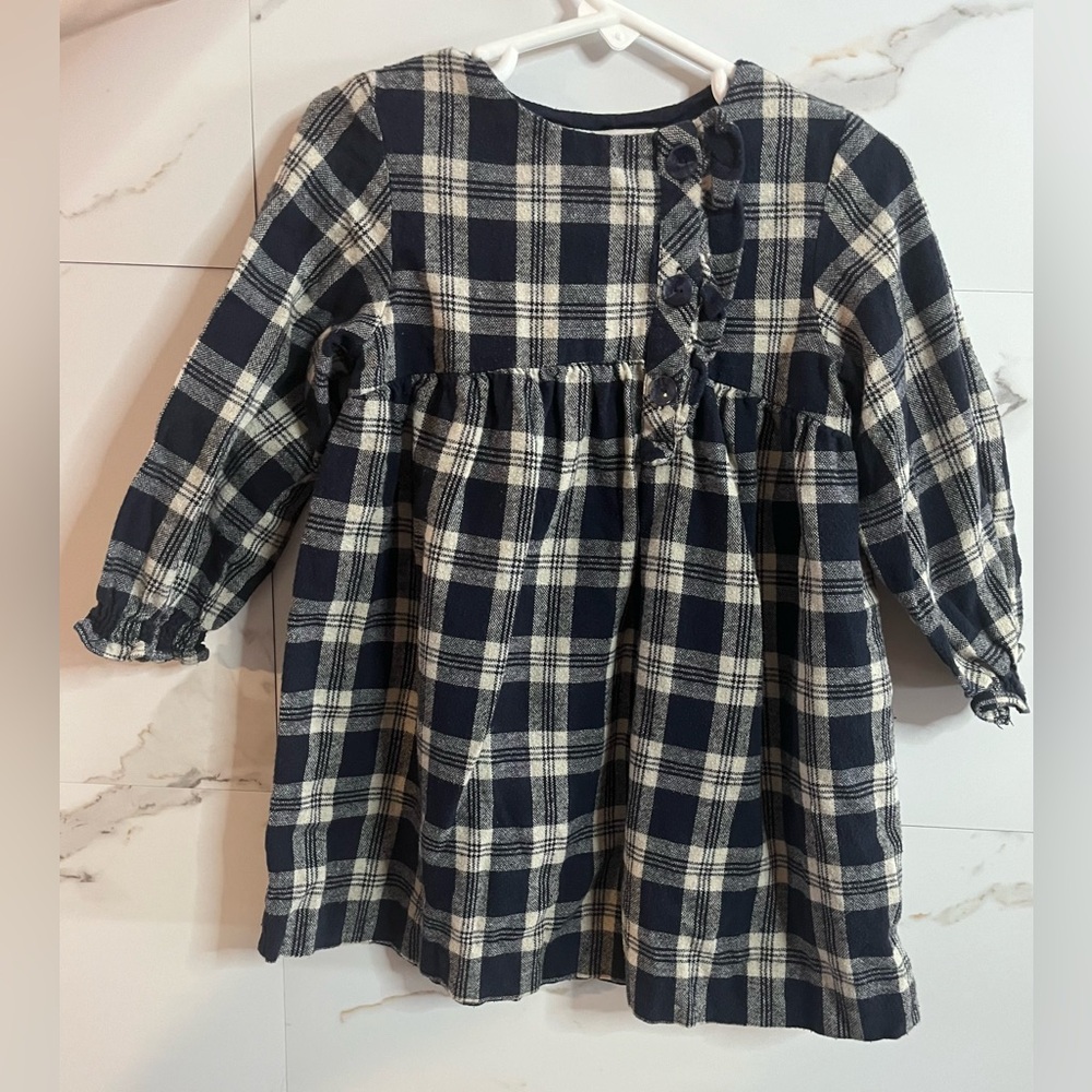 Zara Baby Navy Cream Plaid Long Sleeve Top Buttons Size Girls 4-5